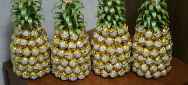 Оригинально и практично: как соорудить ананас из конфет и шампанского своими руками и где купить такую поделку?